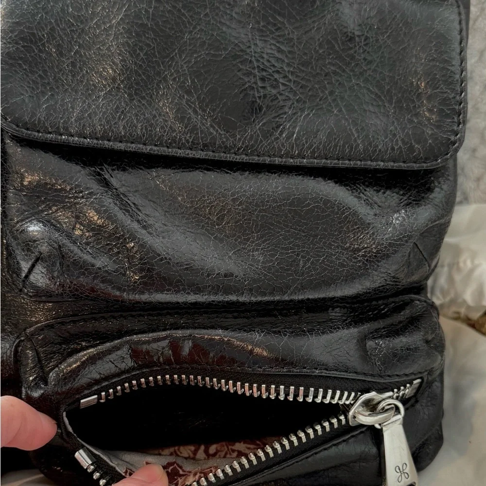 HOBO Black Leather Hobo Bag with Front Flap Pockets